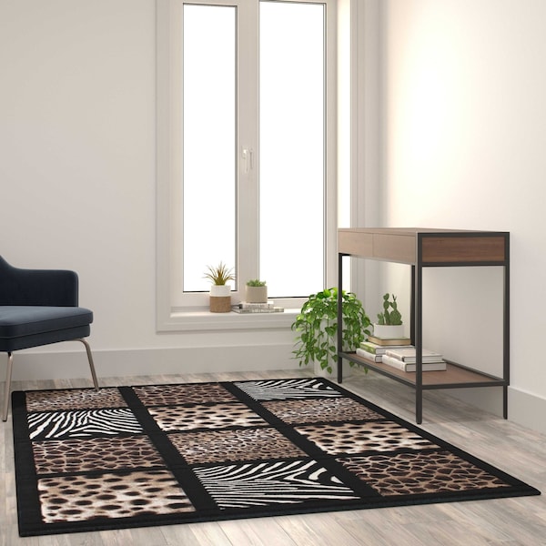 Flash Furniture 5' x 7' Animal Print Area Rug with Raised Squares ACD-RGYHPU-57-BK-GG - main